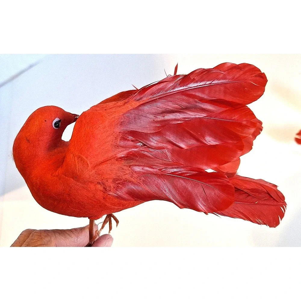 Vintage Red Feathered Bird Floral Picks Set of 3 Christmas Decor Craft Supplies